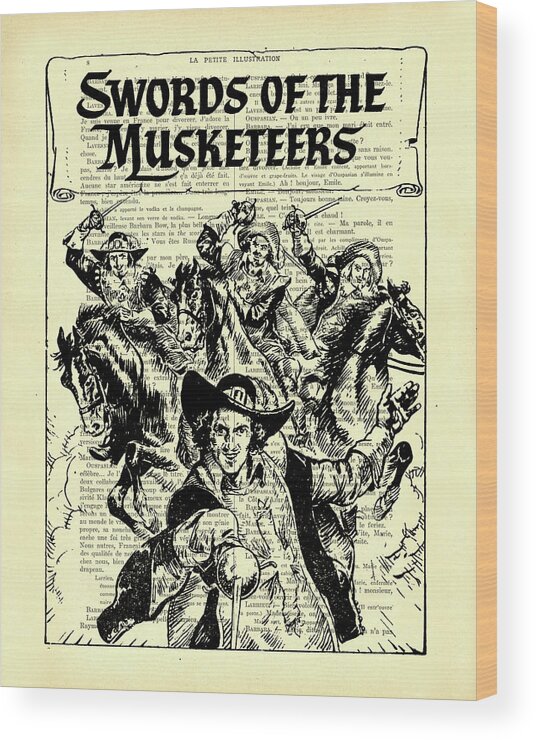 Comic Book Wood Print featuring the mixed media Swords of the Musketeers by Madame Memento