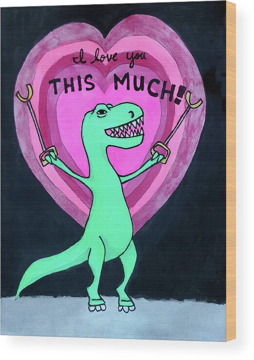 Greeting Card Wood Print featuring the painting T Rex Love by Jean Haynes