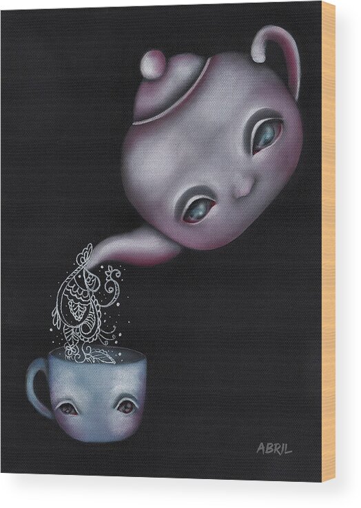 Abril Andrade Wood Print featuring the painting Tea for one by Abril Andrade