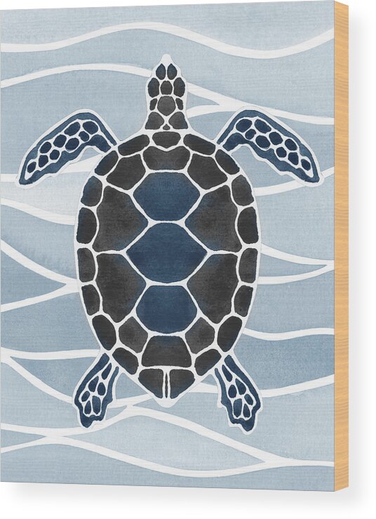 Teal Wood Print featuring the painting Teal Blue Gray Turtle Watercolor Art by Irina Sztukowski