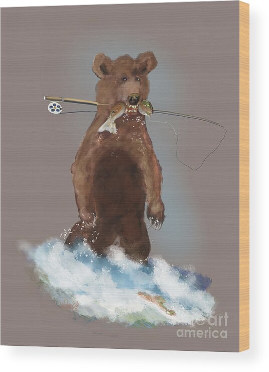 Bear Wood Print featuring the digital art That Bear Took my Fly Rod by Doug Gist