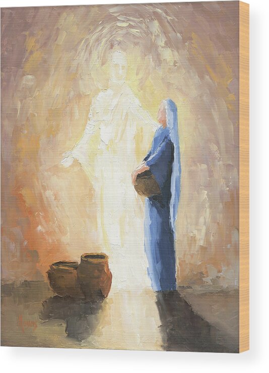 Bible Wood Print featuring the painting The Annunciation by Mike Moyers