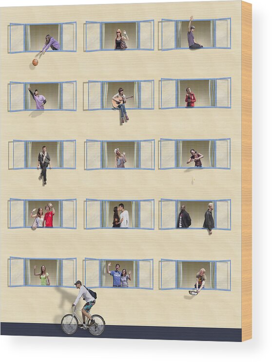 Young Men Wood Print featuring the photograph The behavior of the people in the hotel. by ModernewWorld