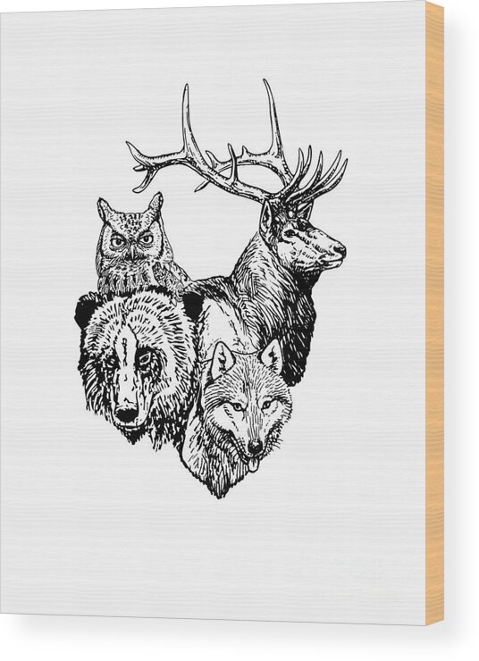 Animals Wood Print featuring the digital art The big 4 by Madame Memento
