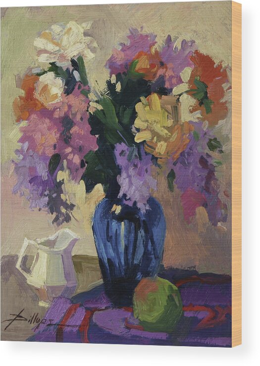Still Life With Blue Vase Wood Print featuring the painting The Blue Vase by Elizabeth - Betty Jean Billups