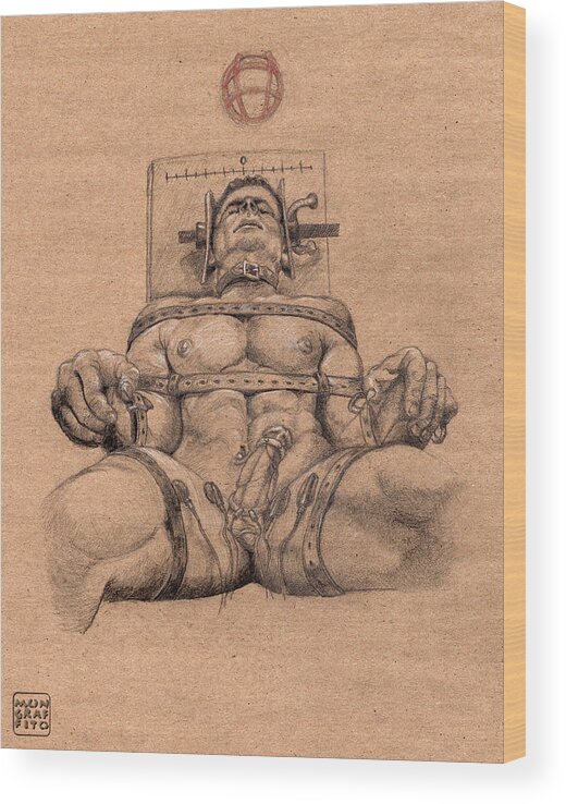 Gay Erotic Wood Print featuring the drawing The Body Electric by Mon Graffito