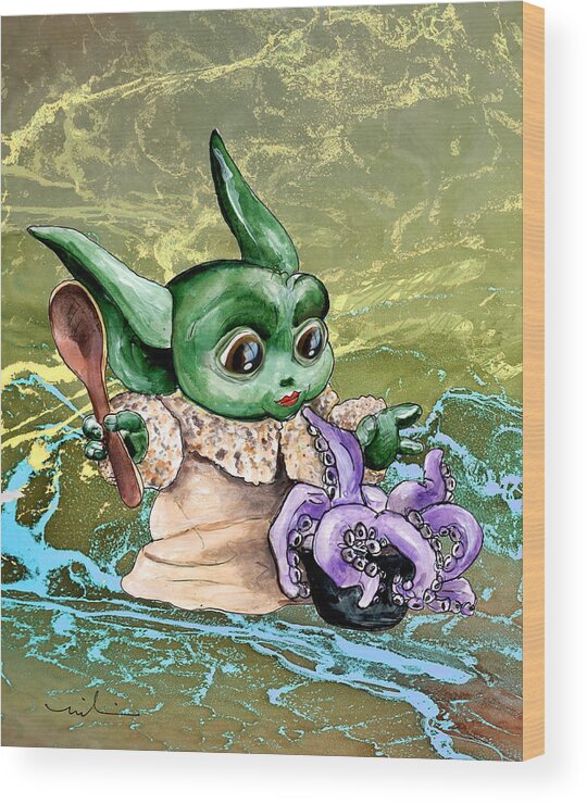 Watercolour Wood Print featuring the painting The Child Yoda 05 by Miki De Goodaboom