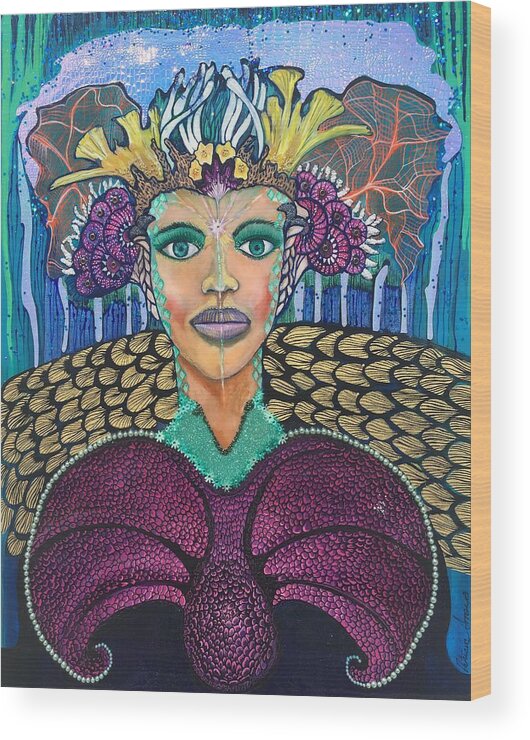 Painting Wood Print featuring the painting The Coral Queen by Patricia Arroyo