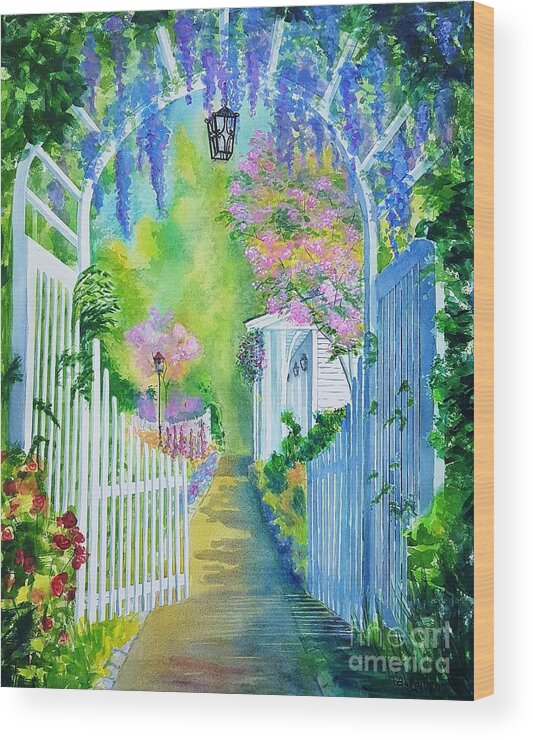 Landscape Wood Print featuring the painting The Garden Gate by Petra Burgmann