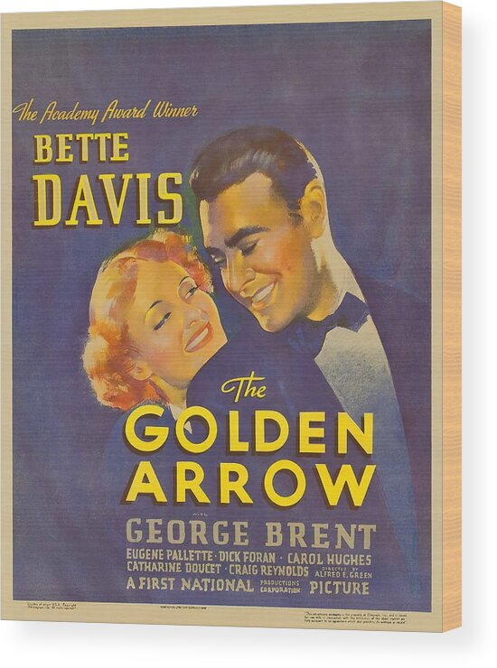 Golden Wood Print featuring the mixed media ''The Golden Arrow'', 1936, movie poster by Stars on Art