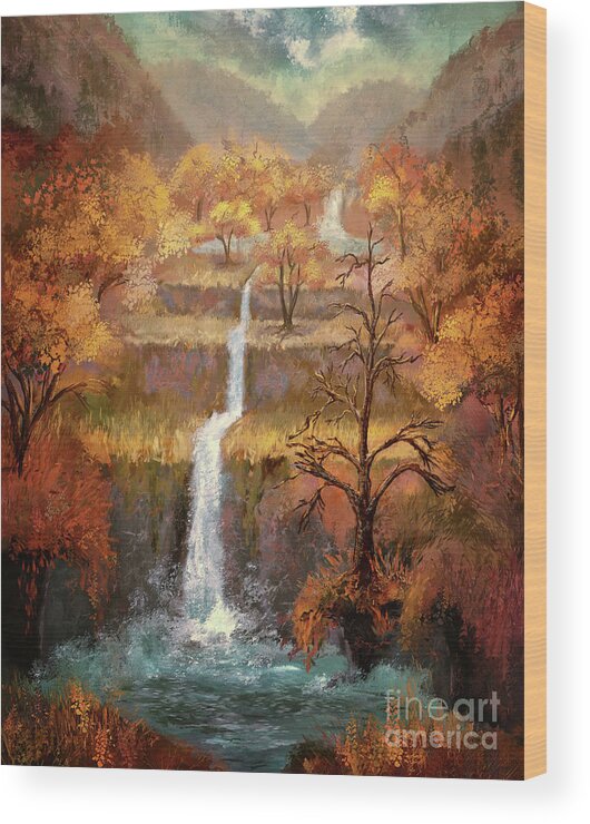 Waterfall Wood Print featuring the digital art The Lost Waterfall by Lois Bryan