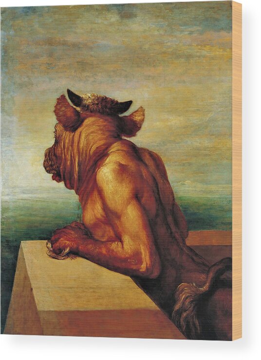 The Minotaur Wood Print featuring the painting The Minotaur - Digital Remastered Edition by George Frederic Watts
