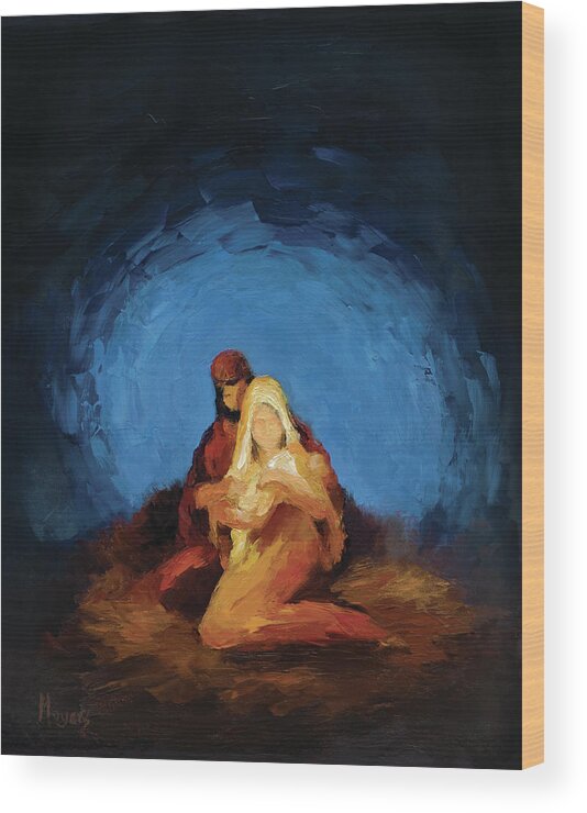 Mary Wood Print featuring the painting The Nativity by Mike Moyers