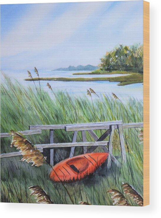 Kayak Wood Print featuring the painting The Orange Kayak by Joseph Burger