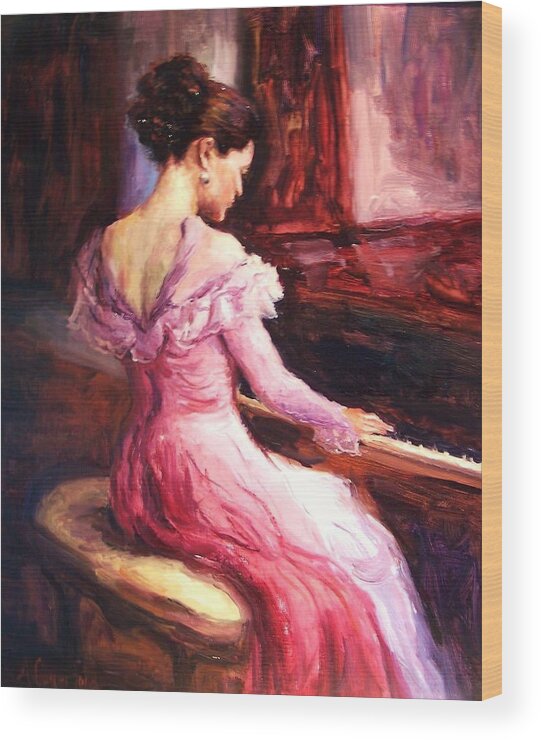 Impressionism Wood Print featuring the painting The Pianist by Ashlee Trcka