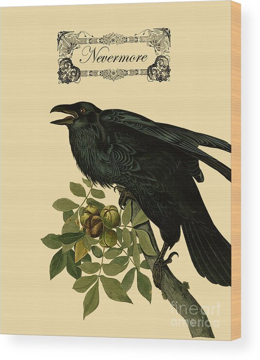 Raven Wood Print featuring the digital art The Raven by Madame Memento