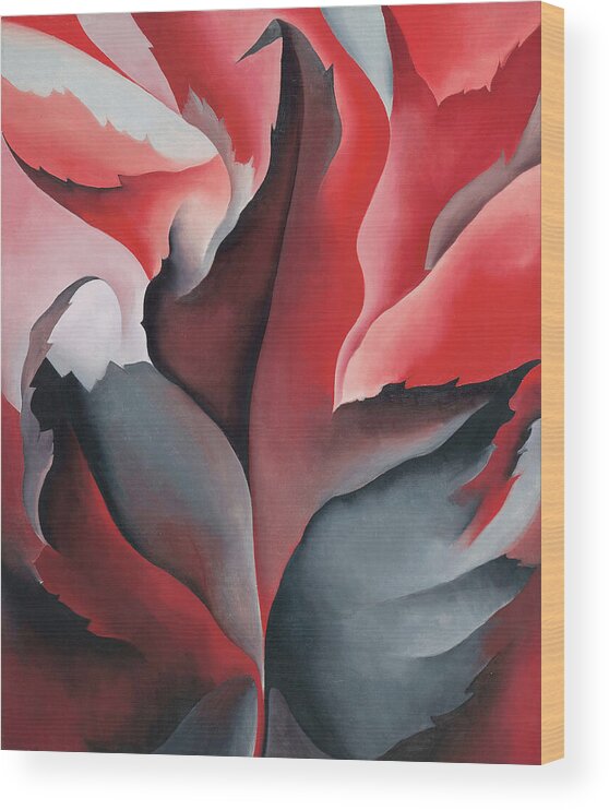 Georgia O'keeffe Wood Print featuring the painting The red maple at Lake George - Abstract modernist nature painting by Georgia O'Keeffe