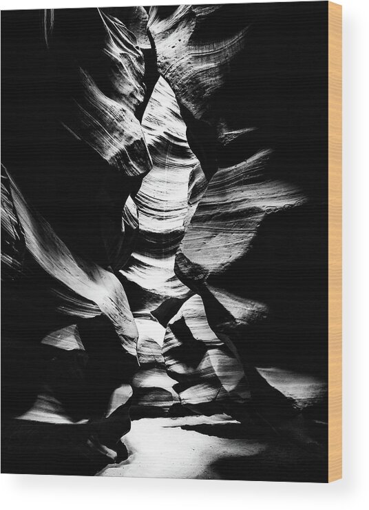 Antelope Canyon Wood Print featuring the photograph The Space Between - Antelope Canyon Grayscale by Gregory Ballos
