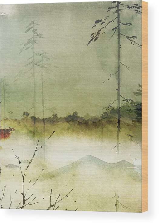 Watercolor Paintings Wood Print featuring the mixed media The Stillness by Colleen Taylor