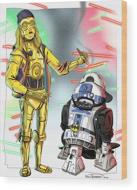 Star Wars Wood Print featuring the digital art These are not the droids you are looking for by Kynn Peterkin