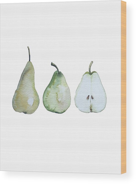 Three Wood Print featuring the painting Three pears standing by Luisa Millicent