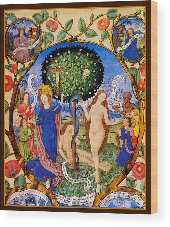 Tree Of Life Wood Print featuring the painting Tree of Life and Death Flanked by Eve and Mary-Ecclesia by Unknown