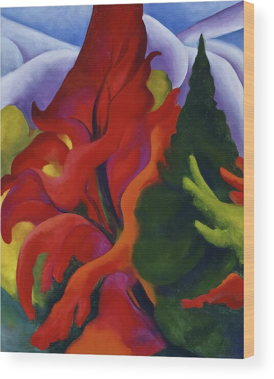 Georgia O'keeffe Wood Print featuring the painting Trees in Autumn, 1920-1921 by Georgia O'Keeffe