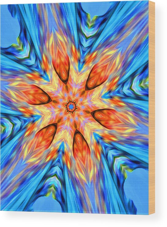 Abstract Wood Print featuring the digital art Tropical Fire Flower - Abstract by Ronald Mills