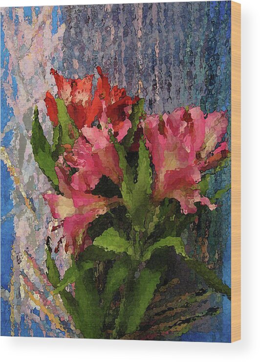Flower Wood Print featuring the photograph Tropical Flowers Pink with Blue by Corinne Carroll