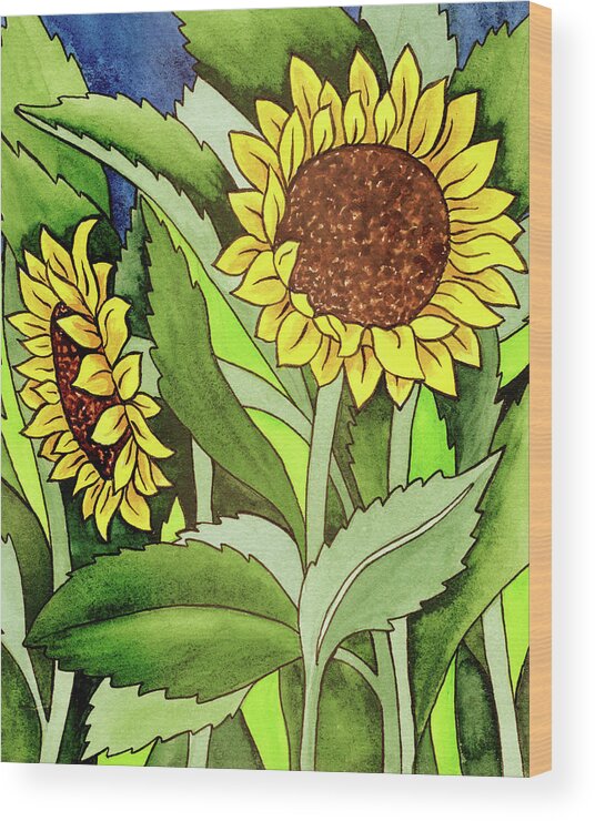Sunflowers Wood Print featuring the painting Two Sunflowers Under The Tuscan Sun by Irina Sztukowski