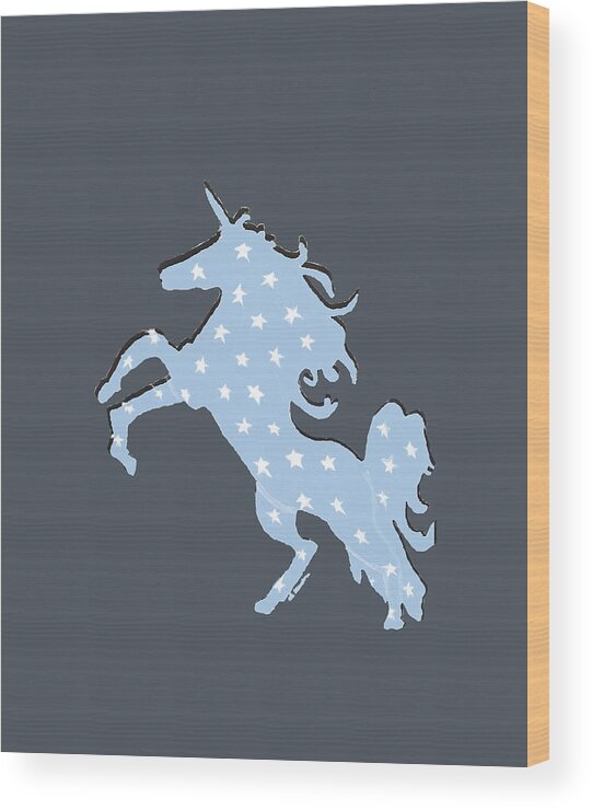 Unicorn Wood Print featuring the mixed media Unicorn Power in Light Blue by Ali Baucom