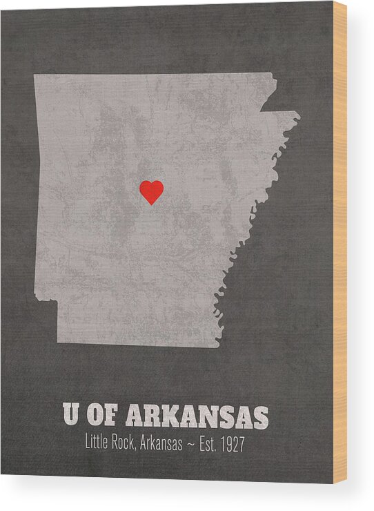University Of Arkansas At Little Rock Wood Print featuring the mixed media University of Arkansas at Little Rock Arkansas Founded Date Heart Map by Design Turnpike