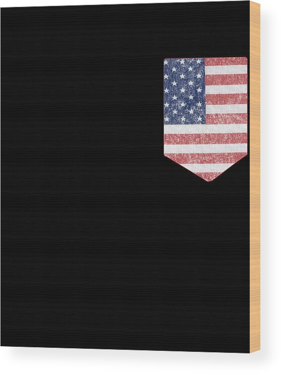 Funny Wood Print featuring the digital art US Pocket Flag Patriotic by Flippin Sweet Gear