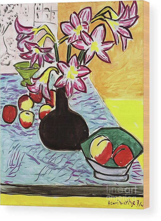 Vase Wood Print featuring the painting Vase of Amaryllis by Henri Matisse 1941 by Henri Matisse