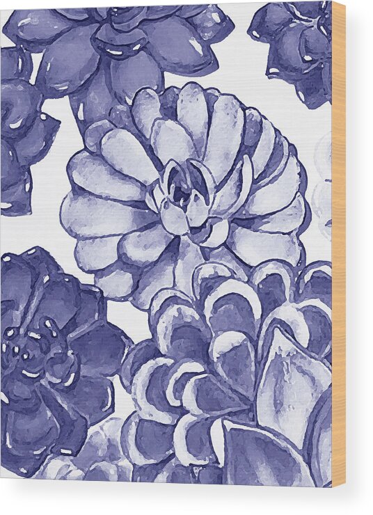 Succulent Wood Print featuring the painting Very Peri Purple Blue Succulent Plants Garden Watercolor Interior Art VII by Irina Sztukowski