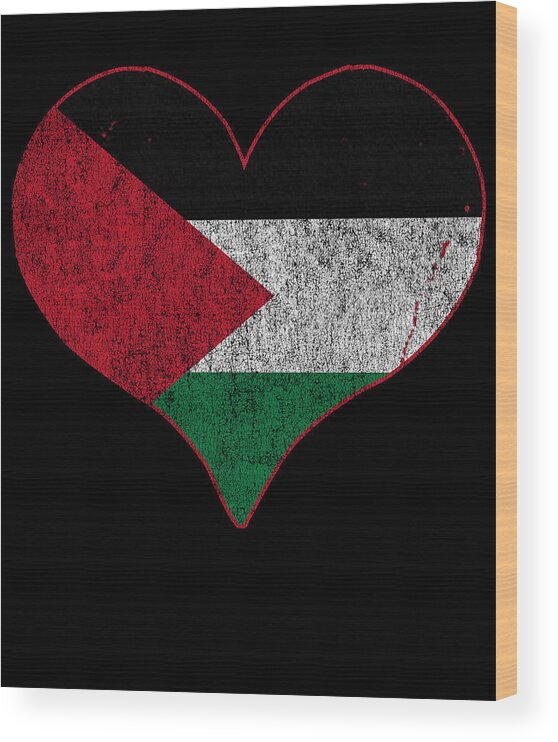 Cool Wood Print featuring the digital art Vintage Palestine Flag Heart by Flippin Sweet Gear