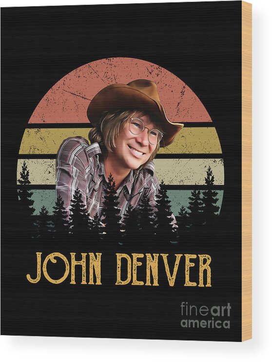 John Denver Wood Print featuring the digital art Vintage Retro John Denver Country Music Lovers by Notorious Artist