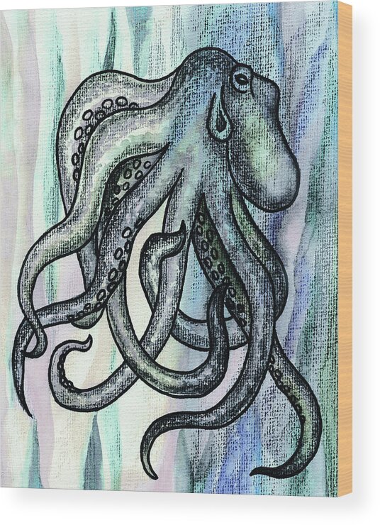 Octopus Wood Print featuring the painting Watercolor Octopus Beach Art Teal Blue Sea Creature by Irina Sztukowski