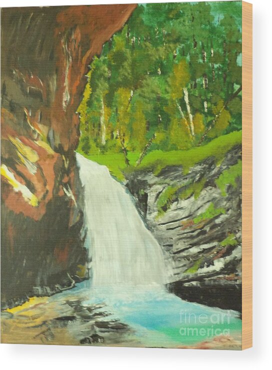 Landscape Wood Print featuring the painting Waterfall Canada # 231 by Donald Northup