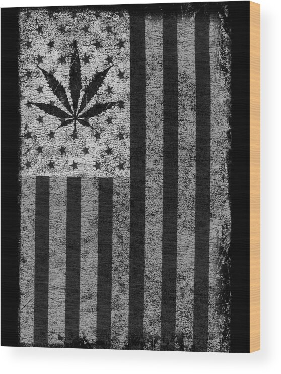 Funny Wood Print featuring the digital art Weed Leaf American Flag US by Flippin Sweet Gear