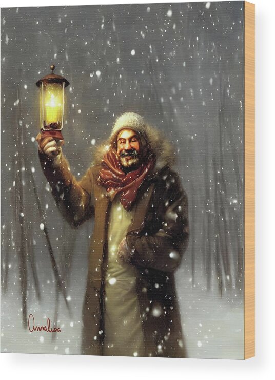 Snowstorm Wood Print featuring the digital art Welcoming Fellow in the Snow #1 by Annalisa Rivera-Franz