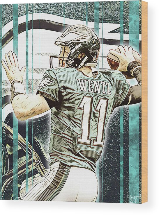 Carson Wentz Wood Print featuring the painting Wentz by Bobby Zeik