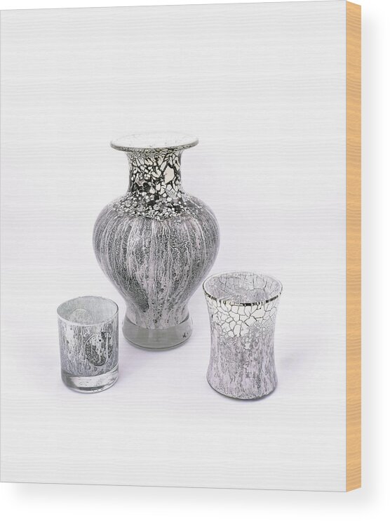White Wood Print featuring the glass art White and Gray Set of Three by Christopher Schranck