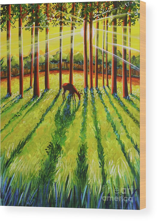 Deer Wood Print featuring the painting Who Could That Be by Cindy Thornton