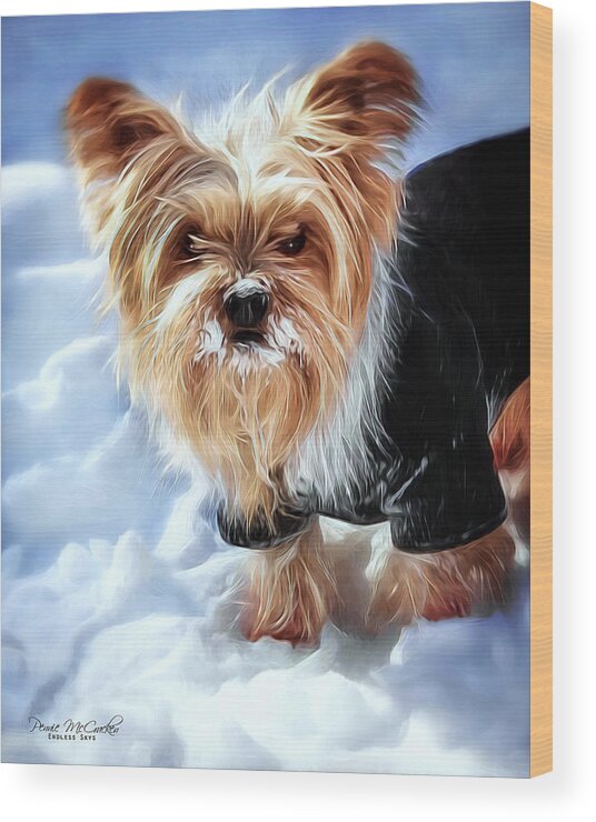 Yorkie Wood Print featuring the digital art Whose Bright Idea Was This by Pennie McCracken