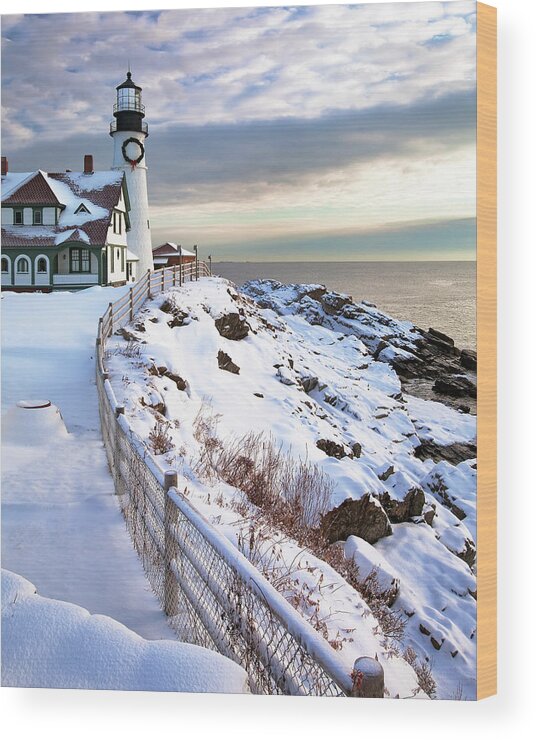 Portland Head Wood Print featuring the photograph Winter at Portland Head by Eric Gendron