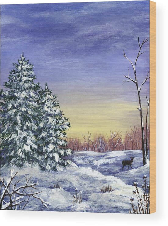 Malakhova Wood Print featuring the painting Winter Pine Trees by Anastasiya Malakhova