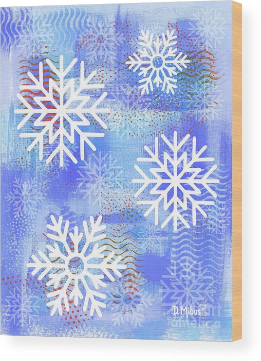 Winter Wood Print featuring the mixed media Wintry Wonderland Abstract by Donna Mibus