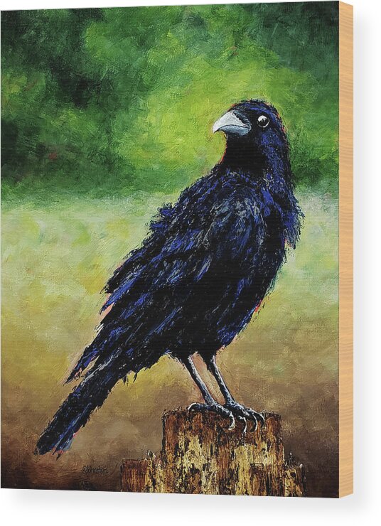 Crow Wood Print featuring the painting Wishful Thinking by Cindy Johnston