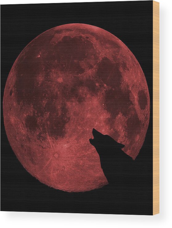 Cool Wood Print featuring the digital art Wolf Howling Blood Moon by Flippin Sweet Gear